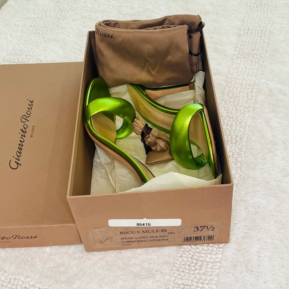 Gianvito Rossi Bijoux Mule 85 Kiwi Green Leather Heels 37.5 - Picture 7 of 8